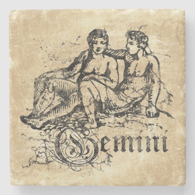 Posavasos De Piedra Vintage Zodiac Gemini (Anverso)