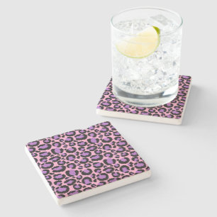 Posavasos De Piedra Violeta Rosa Guepardo Patrón de Leopardo Amante de