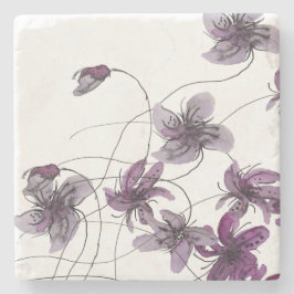 Posavasos De Piedra Violetas salvajes acuarela pintada a mano