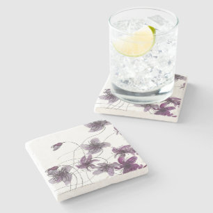 Posavasos De Piedra Violetas Silvestres Acuarela Pintadas a Mano