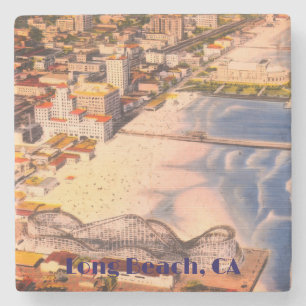Posavasos De Piedra Vista aérea antigua de Long Beach, California