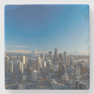 Posavasos De Piedra Vista aérea del horizonte de la ciudad de Seattle