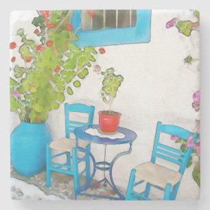 Posavasos De Piedra Vista de calle acuarela