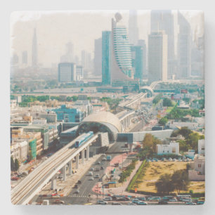 Posavasos De Piedra Vista de la línea de metro de la ciudad y rascaci