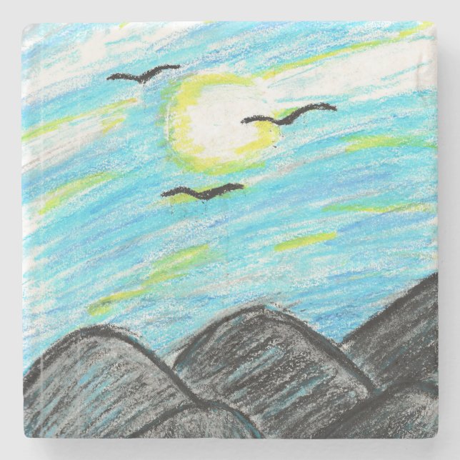 Posavasos De Piedra Vista de montaña de bonito (Anverso)