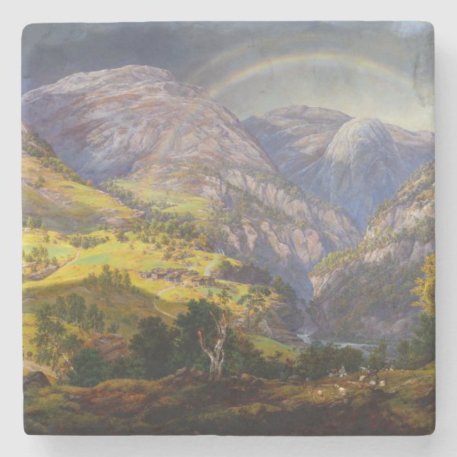 Posavasos De Piedra Vista de Stalheim en Noruega (Anverso)