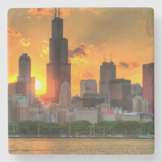 Posavasos De Piedra Vista del horizonte de Chicago de Adler