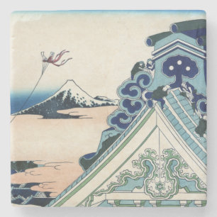 Posavasos De Piedra Vista del templo Honganji del monte Fuji Grabado e