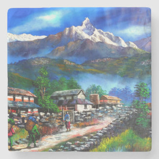 Posavasos De Piedra Vista Panorámica De La Montaña Everest Nepal