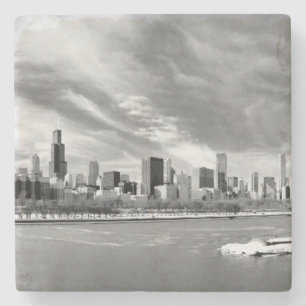 Posavasos De Piedra Vista panorámica del horizonte de Chicago en
