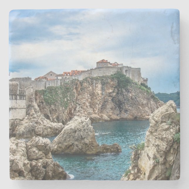 Posavasos De Piedra Vistas de las murallas de Dubrovnik al mar (Anverso)