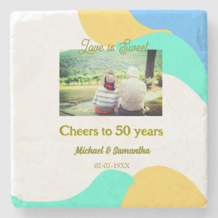 Posavasos De Piedra vitoreo por los 50 años de amor es dulce retro