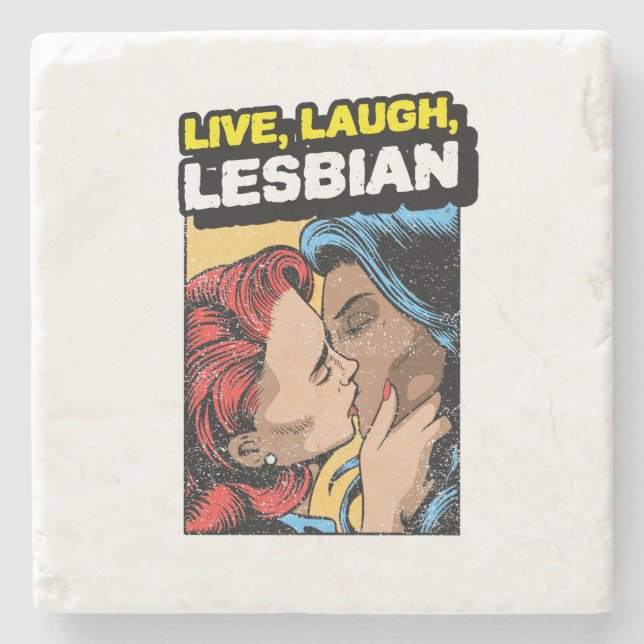 Posavasos De Piedra Vive Ríe Lesbiana (Anverso)