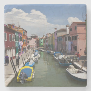 Posavasos De Piedra Viviendas coloridas a lo largo del canal en la isl