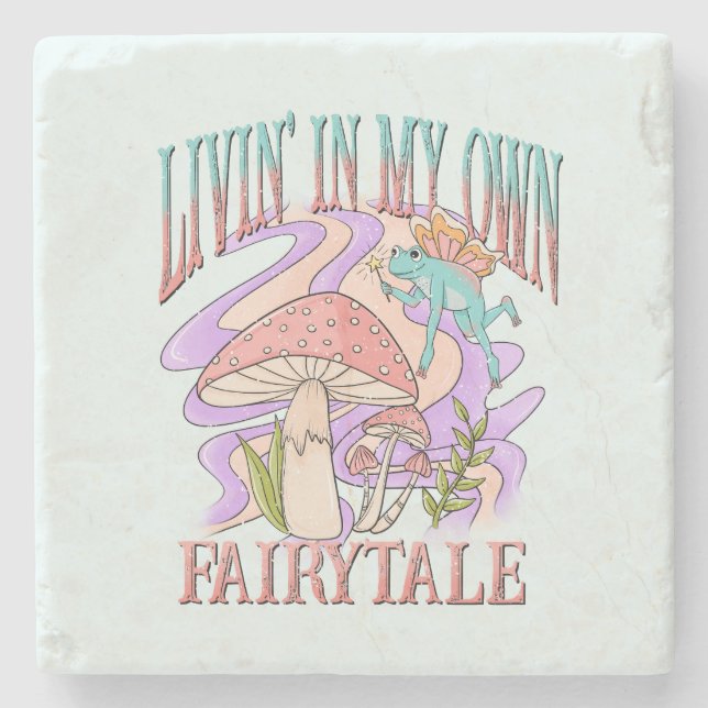 Posavasos De Piedra Vivir’ En Mi Propio Cuento De Feria - Rana Y champ (Anverso)