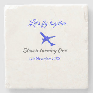Posavasos De Piedra Volemos juntos el primer avión de cumpleaños azul 