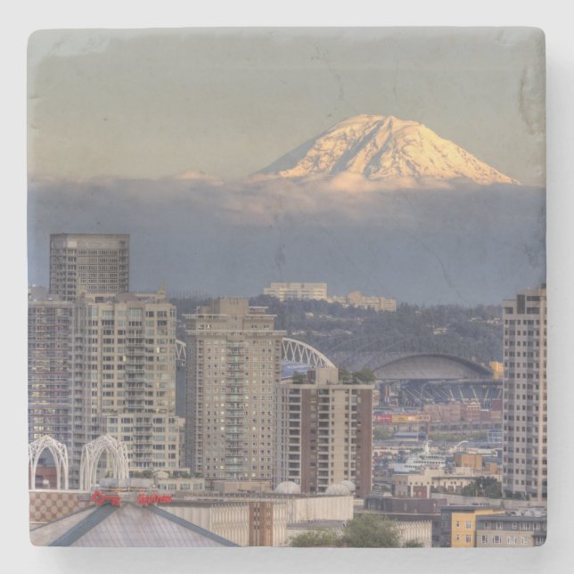 Posavasos De Piedra WA, Seattle, Mount Rainier desde Kerry Park (Anverso)