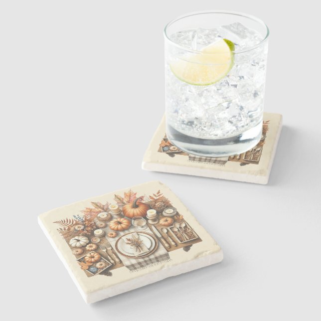 Posavasos De Piedra Warm Red and Orange Farmhouse Thanksgiving (Lateral)