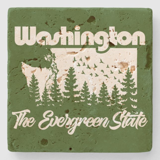 Posavasos De Piedra Washington, el Estado Evergreen (Anverso)