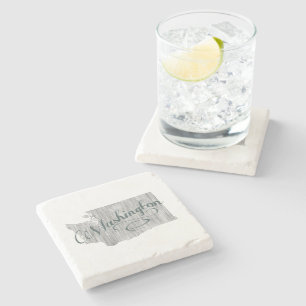Posavasos De Piedra Washington Vintage Typography State Map Shape Grey
