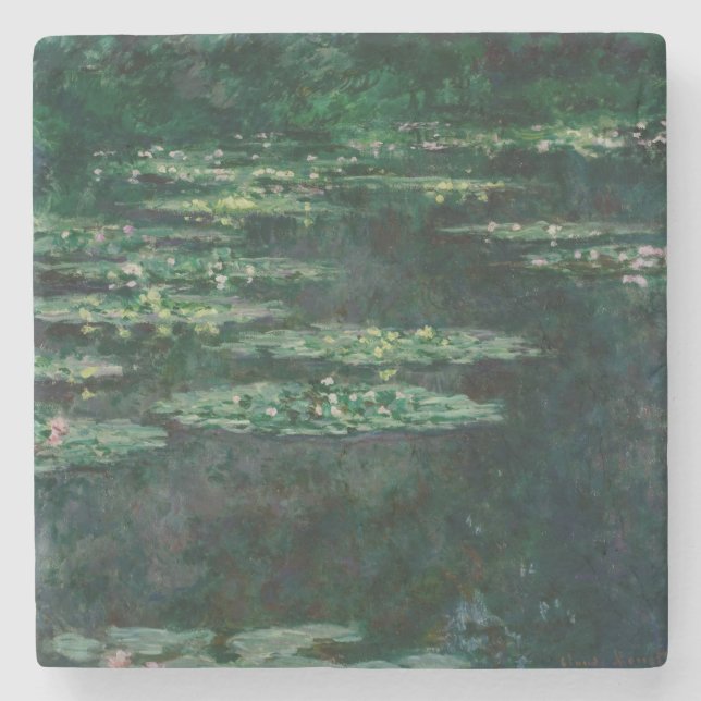 Posavasos De Piedra Water Lilies (por Claude Monet) (Anverso)