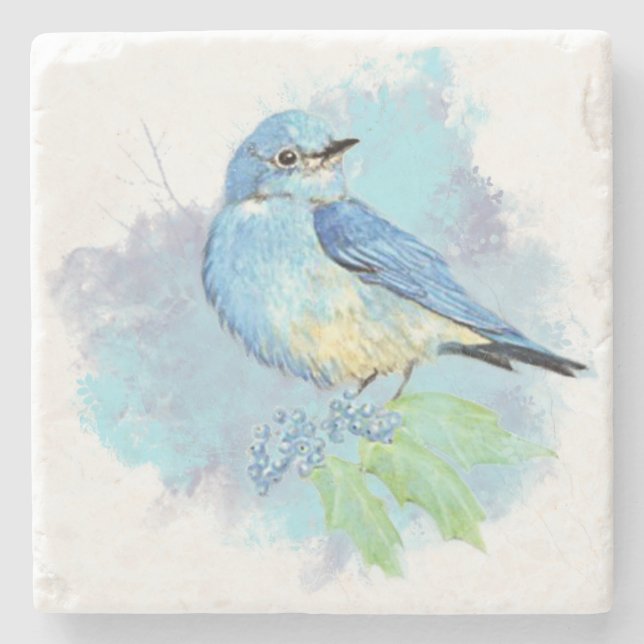 Posavasos De Piedra Watercolor Bluebird Garden Bird (Anverso)