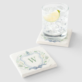 Posavasos De Piedra Watercolor Chinoiserie Ginger Jar Monograma Escudo