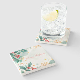 Posavasos De Piedra Watercolor Merry Christmas Stone Coaster - Elegant