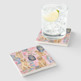 Posavasos De Piedra Watercolor Palm Beach Golden Retrivers Ginger Jar