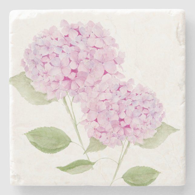 Posavasos De Piedra Watercolor Pink Hydrangea (Anverso)