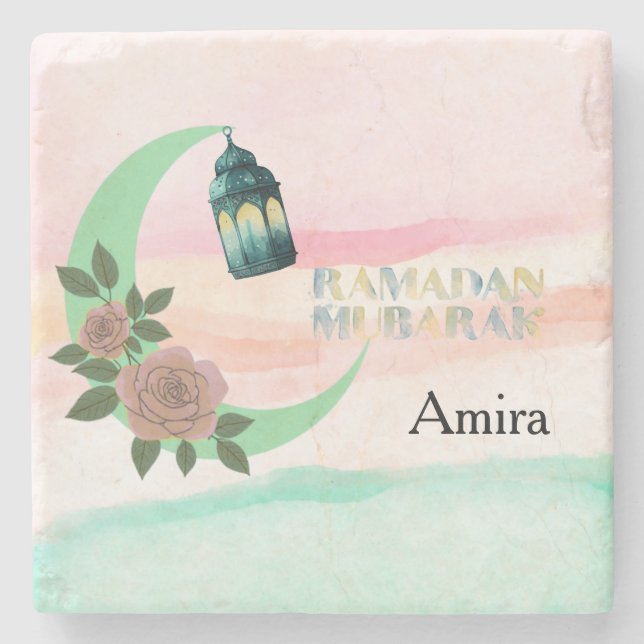 Posavasos De Piedra Watercolor Ramadan – Crescent Moon  (Anverso)
