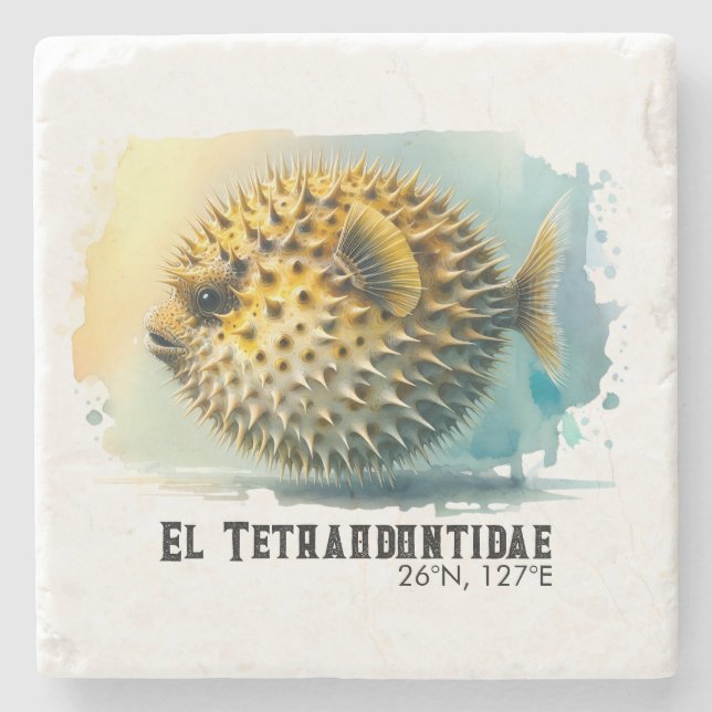 Posavasos De Piedra Watercolor Series: Blowfish (Anverso)