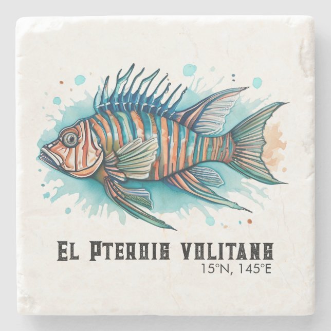 Posavasos De Piedra Watercolor Series: Lionfish (Anverso)