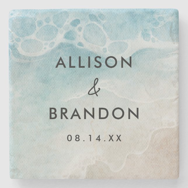 Posavasos De Piedra Watercolor Summer Beach Wedding Favor (Anverso)