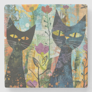 Posavasos De Piedra Watercolor Vintage Resumen Cat (4)