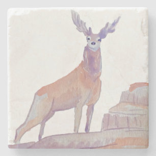 Posavasos De Piedra Watercolor Wildlife Red Deer