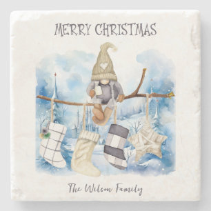 Posavasos De Piedra Watercolor Winter Lady Gnome Feliz Navidad