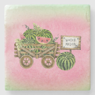 Posavasos De Piedra Watermelon Harvest Farmhouse Watercolor Carro de m