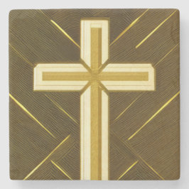 Posavasos De Piedra Wavy Gold Cross Marble Coaster