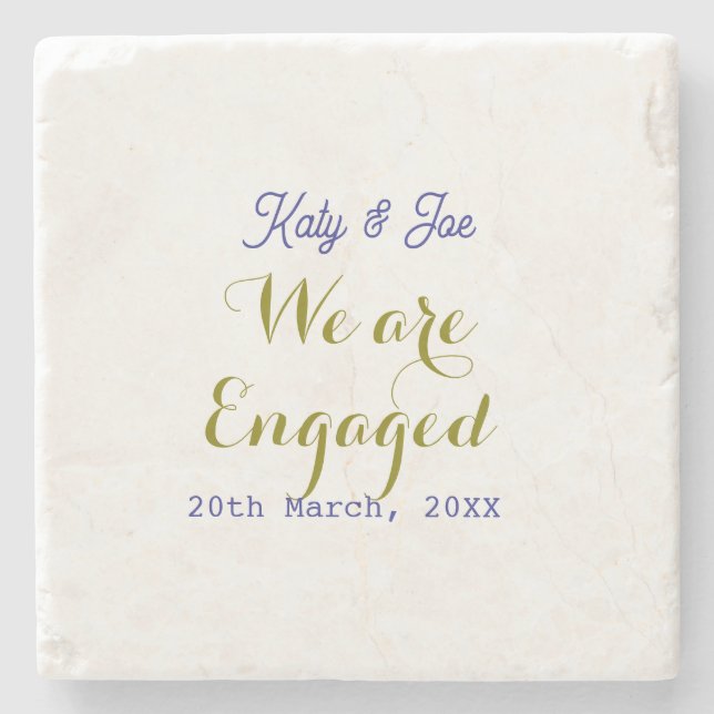 Posavasos De Piedra We are Engaged purple gold name date elegant simpl (Anverso)