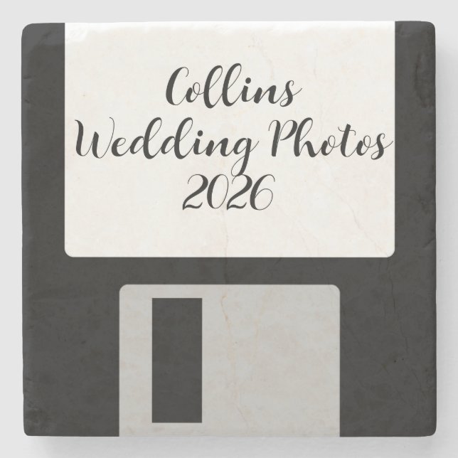 Posavasos De Piedra Wedding Photos Stone Coaster | Retro Floppy Disk (Anverso)