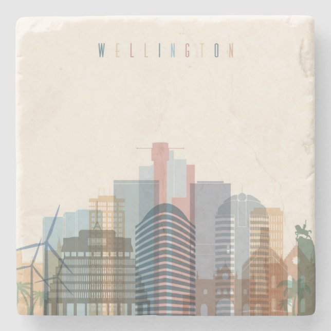 Posavasos De Piedra Wellington, horizonte de la ciudad de Nueva (Anverso)