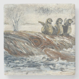 Posavasos De Piedra Whale Riders Whimsical Whale and Penguin Ocean