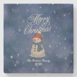 Posavasos De Piedra Whimical Snowman Feliz Navidad