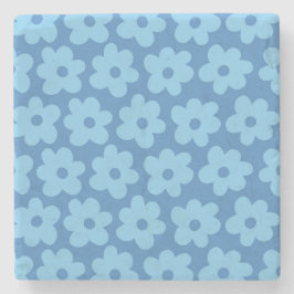 Posavasos De Piedra Whimsical Blue Floral Retro, Alegre, Preppy