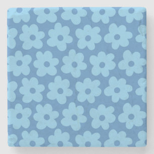 Posavasos De Piedra Whimsical Blue Floral Retro, Alegre, Preppy