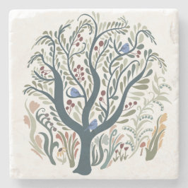 Posavasos De Piedra Whimsical Folk Art Forest Earth Tones