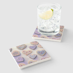 Posavasos De Piedra Whimsical lindo y coloridas galletas corazones col