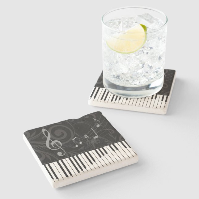 Posavasos De Piedra Whimsical Piano and Musical Notes (Lateral)