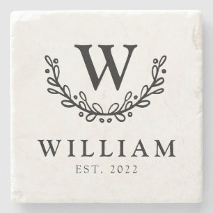 Posavasos De Piedra Whimsical Wreath Monogram